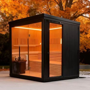 Sauna extérieur carré élégant tout noir pour 4 personnes, maison de sauna moderne pour jardin avec grandes fenêtres, espace de détente de luxe - Product Image 6