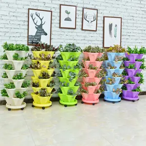 Wholesale 4 leafs stacked planters strawberry flower pot Stacking Vertical big Plastic Garden Hanging plant Pots