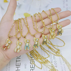 NZ1467 <span class=keywords><strong>ular</strong></span> kalung rantai liontin jimat Beruang berlian CZ berwarna kuningan berlapis emas 18k - Product Image 1