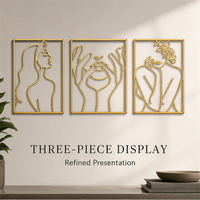 Art mural 3D moderne, 3 panneaux en métal, art abstrait de ligne, figure féminine, pour salon, hall d'hôtel, bureau, décoration intérieure