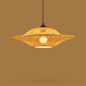 Asian Style Bamboo Jute <strong>Wicker</strong> Woven <strong>Lightshades</strong> Hanging Lamp for Restaurant Kitchen Home Decor Chandeliers &amp; Pendant Lights - Product Image 1