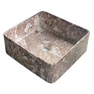 Vasque de salle de bain carrée en marbre poli au design moderne pour installation sur comptoir - Product Image 1