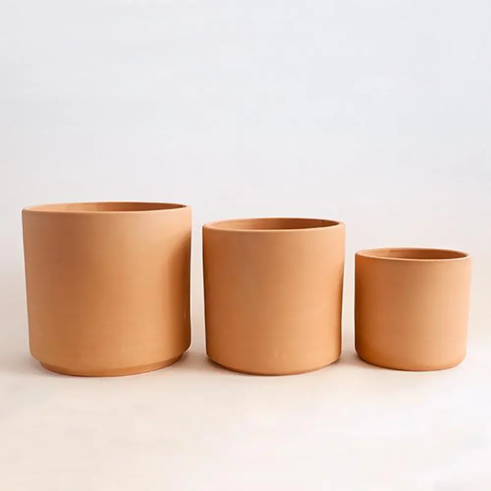 Wholesale Ceramic Candle Jar 3 PCS Garden Supply Round Bonsai Clay Flower Pots Terracotta Plant Pot