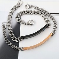 Bracelet ajustable en acier inoxydable plaqué argent bicolore avec logo gravé, style art populaire européen et américain, écologique, idéal pour les mariages