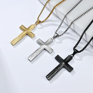 INS <b>titanium</b> steel radial cross pendant men's necklace AliExpress best-selling accessory, colorfast jewelry manufacturer - Product Image 2