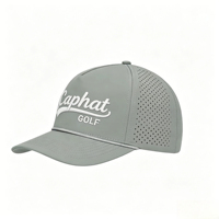Casquette de golf 5 panneaux OEM personnalisée, imperméable, avec trous découpés au laser, respirante, séchage rapide, logo brodé, casquette de baseball avec cordon