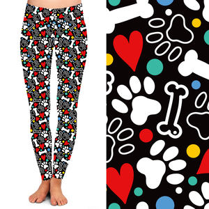 Leggings Estampados para Mujer, Cintura Alta Elástica, Largos, con Estampado de Huellas de Perro, Color Rosa y Blanco, Tela Súper Suave, Gran Venta - Product Image 6