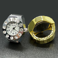 Jam Tangan Cincin Digital Minimalis Grosir, Set Cincin Baja Berhiaskan Berlian Imitasi Bulat Mini Perak