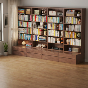 Librería moderna de madera con múltiples estantes y cajones de almacenamiento para el hogar, la oficina y la sala de estar. - Product Image 4