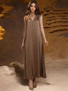 Abaya Dua Potong Berhias Manik-Manik dengan Kerah V, Pakaian Islami yang Sopan untuk Acara Perayaan di Saudi dan Dubai - Product Image 3