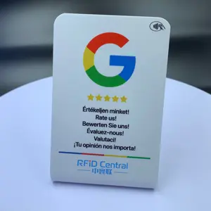 Alta calidad NFC table talkers acrílico NFC stand NTAG213/215/216 en blanco personalizado Google reviews stands