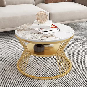 Tavolino da Caffè Moderno Rotondo con Piano in Marmo e Struttura in Ferro per Soggiorno, Utilizzabile Anche Come Tavolino Laterale Accanto al Divano - Product Image 6