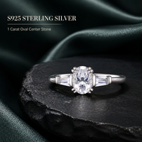Bague en moissanite, argent sterling 925, coupe ovale, 1 carat, baguette conique, trois pierres, bague de fiançailles pour femme