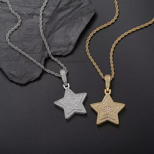 Pendentif étoile à cinq branches à 3 couches, accessoires hip-hop, colliers pour hommes et femmes, zircon incrusté de cuivre - Product Image 2