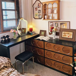 Coiffeuse de style Wabi-Sabi <span class=keywords><strong>avec</strong></span> <span class=keywords><strong>commode</strong></span> intégrée, table de maquillage en bois massif, style crème français d'angle - Product Image 2