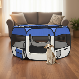 Parc de jeu pliable bleu moyen pour chien en polyester, idéal pour l'exercice et les jeux en intérieur - Product Image 2