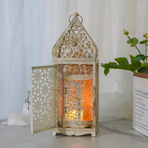 Ma-rốc cổ điển màu trắng kim loại đèn lồng di động treo đèn cho trong nhà & Ngoài trời giáng sinh & trang trí đám cưới nến chủ sở hữu lọ - Product Image 3