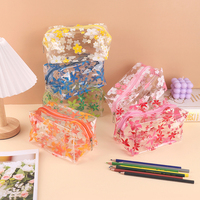 Vente en gros de papeterie pour la rentrée des classes Sac à crayons à imprimé floral pour filles Trousse à crayons transparente en PVC avec fermeture éclair