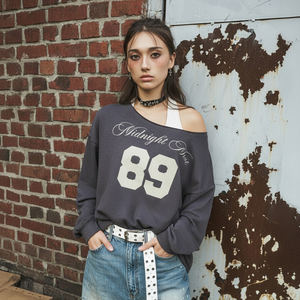 Sudadera estilo americano de otoño y primavera para mujer, camiseta retro de ajuste holgado, cuello redondo, manga larga, top moderno - Product Image 5