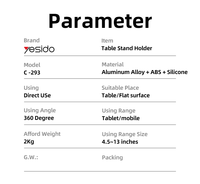 Support de téléphone portable C293 Yesido en alliage d'aluminium, rotatif à 360°, avec excellente dissipation thermique et design pliable pour table
