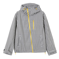 Veste de course personnalisée Premium Plus, coupe-vent à fermeture éclair diagonale, avec broderie en polyester ripstop à carreaux, cagoule