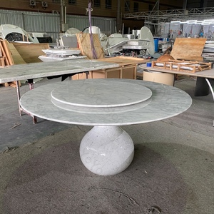 Natural <strong>White</strong> Black Marble <strong>Round</strong> <strong>Dining</strong> 6 Seater <strong>Table</strong> With Rotating <strong>Table</strong> Solid Water Drop Base for Home Hotel Villa - Product Image 3