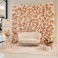 MoKtong Mur de fleurs de champagne 8ft x 8ft 5D avec roses en soie et pivoines à toucher réel, verdure pour mariage élégant et luxueux