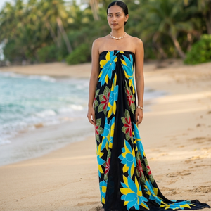 Robe de plage une pièce pour femme, 100% rayonne, imprimé floral, peinte à la main, avec détail à la taille, maillot de bain, tenue de plage, paréo, sarong - Product Image 3