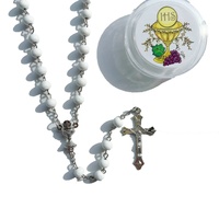 12 Pièces Colliers Chapelets Blancs Parfumés en Alliage avec Croix Catholique Religieuse Unisexe, Cadeaux de Fête pour Première Communion et Mariage, Souvenirs