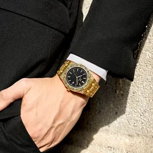 2021 Original Classic Golden Beautiful Men's Orologio Stainless Steel Pattern Strap Calendar Spot Casual Quartz Wrist Watches