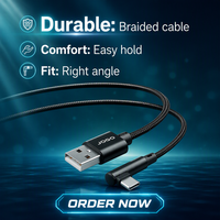 Câble USB-A vers Type-C à 90 degrés, USB 2.0 480 Mbps, coque en aluminium, 3A, charge rapide, synchronisation des données - Prix de gros, échantillon gratuit