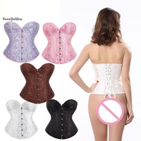 Corset amincissant vintage rose, bleu, marron, style steampunk, en dentelle, sans bretelles, avec baleines, non-tissé, écologique, pour femme grande taille