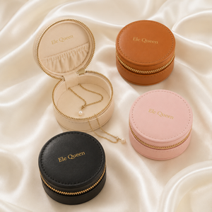 กล่องใส่เครื่องประดับแบบพกพา ทรงกลม วัสดุ PU พร้อมซิป  รักษ์โลก ขายดี เป็นของขวัญได้ - Product Image 4