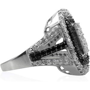 Anillo de compromiso con halo rectangular de diamantes blancos y negros, plata de ley, color G H, corte redondo, 1,51 quilates, para mujer - Product Image 3