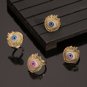 Anillo de Ojo Turco de Cerámica ODM, Anillo Ajustable con Baño de Oro y Piedras Preciosas para Mujeres y Hombres - Product Image 6