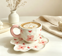 Tasse à thé au lait en céramique, motif floral irrégulier façonné à la main, style coréen, pour petit-déjeuner et boisson, vaisselle de cuisine