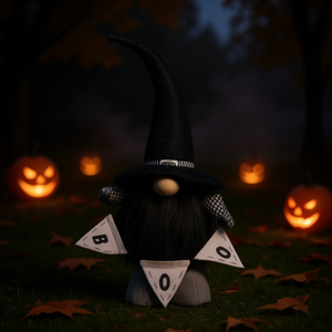 Gnomo in Tessuto Nero con Striscione 'Boo' Decorazione per Halloween 6x4x20 - Product Image 2