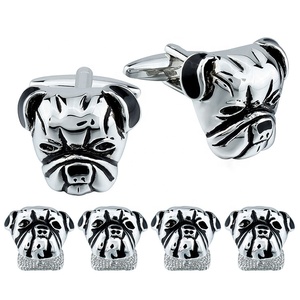 Set di <span class=keywords><strong>gemelli</strong></span> personalizzati personalizzabili in acciaio inossidabile in <span class=keywords><strong>argento</strong></span> placcato per la testa di cane Set di <span class=keywords><strong>gemelli</strong></span> da <span class=keywords><strong>uomo</strong></span> - Product Image 1