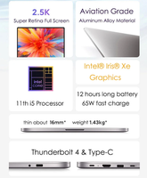 Redmi Book Pro de 14 Pulgadas, Pantalla IPS 2.5K 120Hz, I7-11370H, 16GB RAM, 512GB SSD, Cuerpo de Metal, Teclado en Inglés, Windows 10 para el Hogar