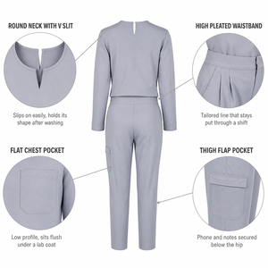 Conjuntos de Uniformes Médicos de Manga Larga con Cuello en V, Pantalones Rectos con Pliegues Altos, Uniforme de Enfermera, Resistente a las Arrugas, Uniformes de Hospital OEM - Product Image 3
