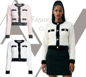 Chaqueta de Punto Elegante Estilo Old Money para <span class=keywords><strong>Mujer</strong></span>, con Ribete en Contraste, <span class=keywords><strong>Cardigan</strong></span> de Lujo con Botones Dorados, Personalizable OEM/ODM - Product Image 2