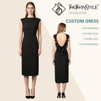 Robe midi minimaliste sans manches à col rond pour femme, avec décoration aux épaules, idéale pour le bureau et les occasions formelles, vente en gros