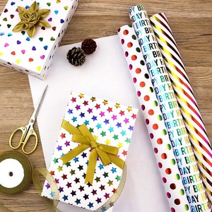 Happy Birthday Theme Gift <b>Wrap</b> Craft <b>Paper</b> <b>Roll</b> Double Sided PE Coated Metallized Recyclable Eco-Friendly 100GSM Packaging - Product Image 5