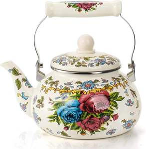 Théière en métal émaillé de 2,5 L, design floral rétro, écologique, avec poignée, compatible gaz et induction, en aluminium de haute qualité, pour café - Product Image 1