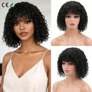 Peluca rizada de cabello humano 100% natural, con flequillo, densidad 210%, encaje frontal 4x1, cierre 4*1, de fábrica directa - Product Image 1