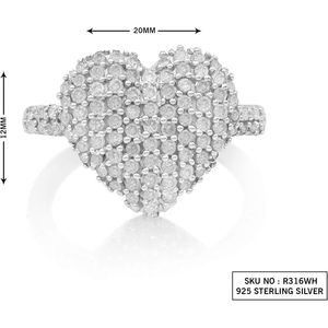 Heart Dome Diamond <b>Ring</b> 0.77 Cttw Round Cut Pave <b>Set</b> Natural White Diamond For Women Engagement Style 925 <b>Silver</b> - Product Image 2