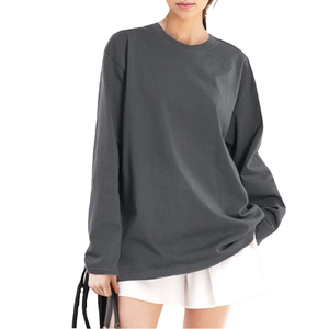 T-shirt Streetwear Vintage Oversize à manches 9/10 en coton Ice Touch, col rond, couleur unie, 220 grammes, logo brodé et imprimé, OEM ODM - Product Image 1