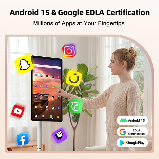 27 Inch White LED Portable Smart TV HD1080 Interactive Touch Screen Monitor with Android 15