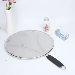 Küche Edelstahl Fine Mesh Siebe Splatter Screen mit langem Griff für Pan Mesh Braten Öl Backen Koch deckel Flat L.