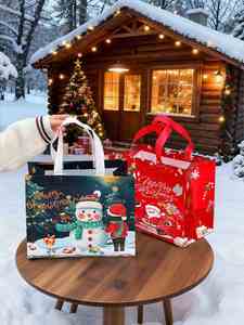 12 Pack Eco-Friendly PP Extra <b>Large</b> Reusable Non-Woven Advertising Christmas <b>Gift</b> <b>Bags</b> Handles Santa Reindeer Design Party Favor - Product Image 5